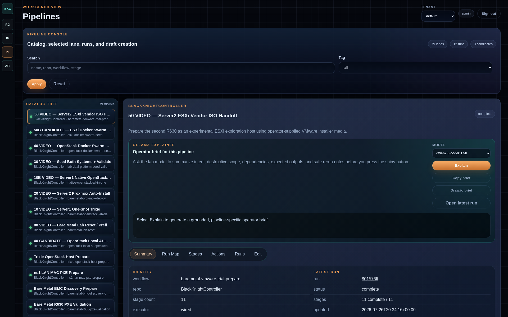 BlackKnightController OpenStack pipeline workbench